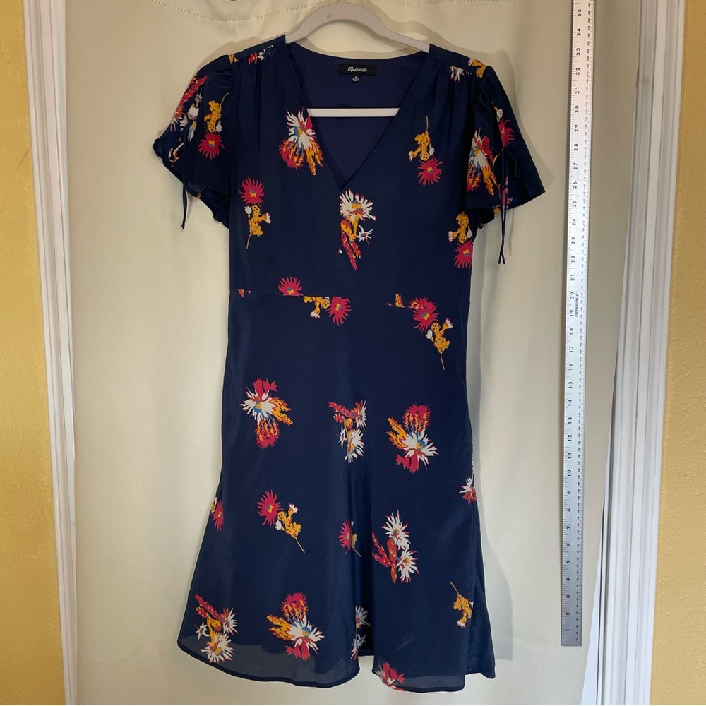 Madewell Blue Silk Poppy Dress In Cactus Flower. Size 6